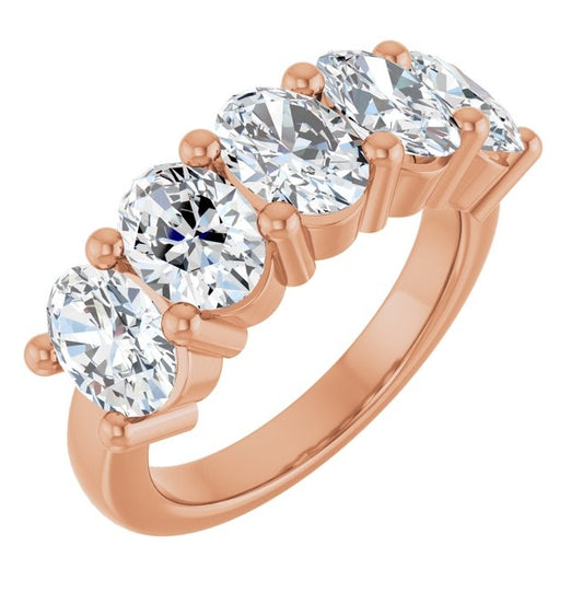 10K Rose Gold Oval 7 X 5 Mm Polished 3 3/4 Ctw Lab-Grown Diamond Anniversary Band Size 7