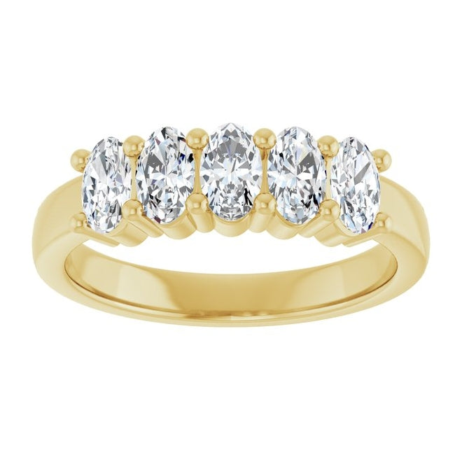 14K Yellow Gold Oval 5 X 3 Mm Polished 9/10 Ctw Lab-Grown Diamond Anniversary Band Size 7