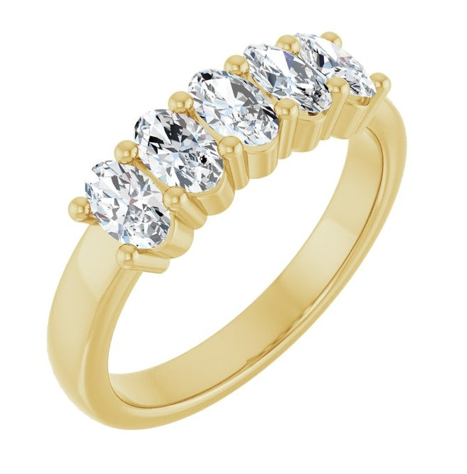 14K Yellow Gold Oval 5 X 3 Mm Polished 9/10 Ctw Lab-Grown Diamond Anniversary Band Size 7