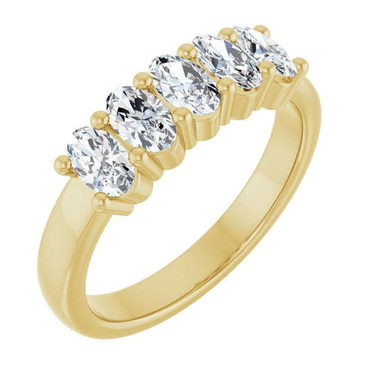 14K Yellow Gold Oval 5 X 3 Mm Polished 9/10 Ctw Lab-Grown Diamond Anniversary Band Size 7