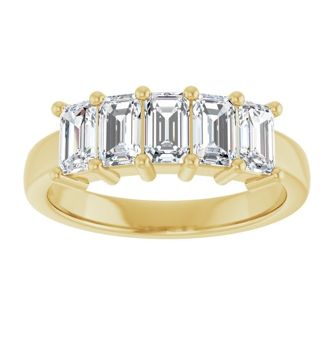 14K Yellow Gold Emerald 5 X 3 Mm Polished 1 3/4 Ctw Lab-Grown Diamond Anniversary Band Size 7