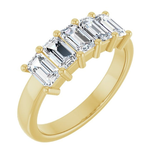 14K Yellow Gold Emerald 5 X 3 Mm Polished 1 3/4 Ctw Lab-Grown Diamond Anniversary Band Size 7