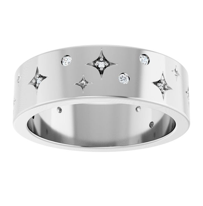 14K White Gold  Round  1.5 Mm Si2-Si3, G-H  Polished 1/8 Ctw Natural Diamond Star Band