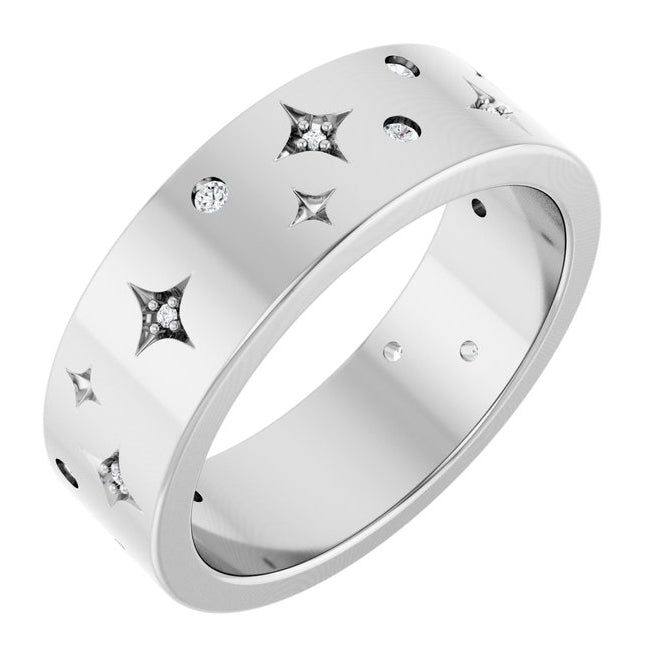 14K White Gold  Round  1.5 Mm Si2-Si3, G-H  Polished 1/8 Ctw Natural Diamond Star Band
