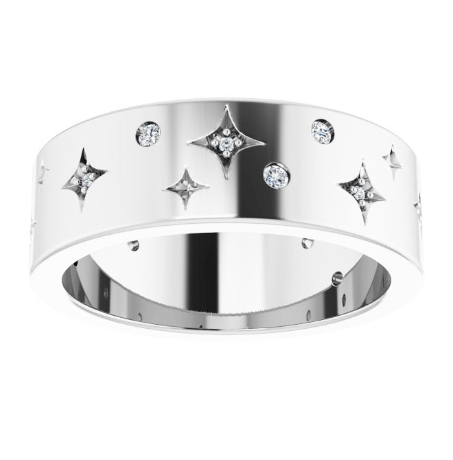 14K White Gold  Round  1.5 Mm Si2-Si3, G-H  Polished 1/8 Ctw Natural Diamond Star Band