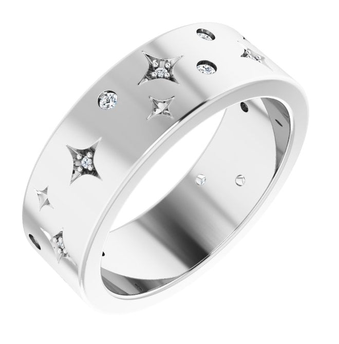 14K White Gold  Round  1.5 Mm Si2-Si3, G-H  Polished 1/8 Ctw Natural Diamond Star Band