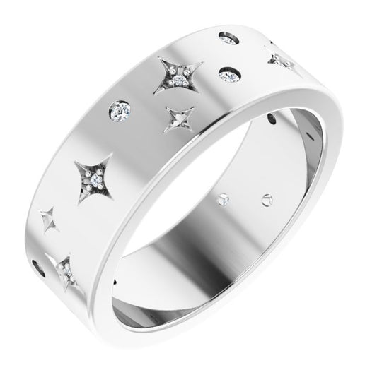 14K White Gold  Round  1.5 Mm Si2-Si3, G-H  Polished 1/8 Ctw Natural Diamond Star Band