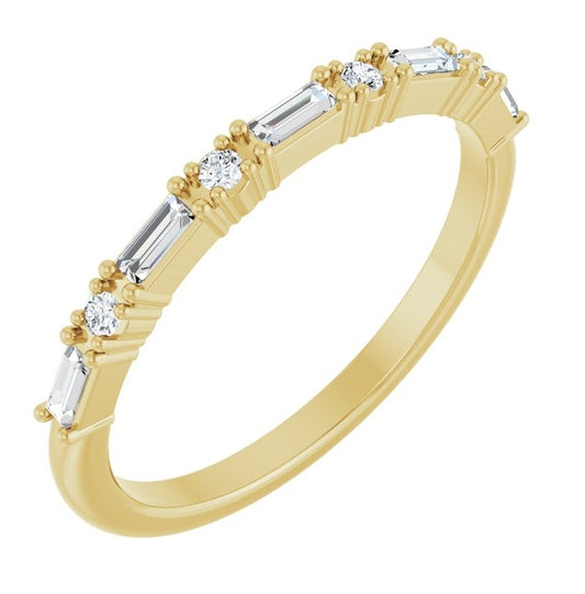 14K Yellow Gold Straight Baguette 3 X 1.25 Mm Polished 1/5 Ctw Lab-Grown Diamond Anniversary Band Size 7