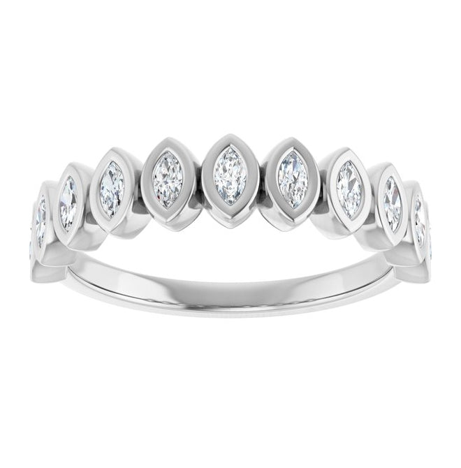 14K White Gold Marquise 3 X 1.5 Mm Polished 3/8 Ctw Natural Diamond Anniversary Band Size 7