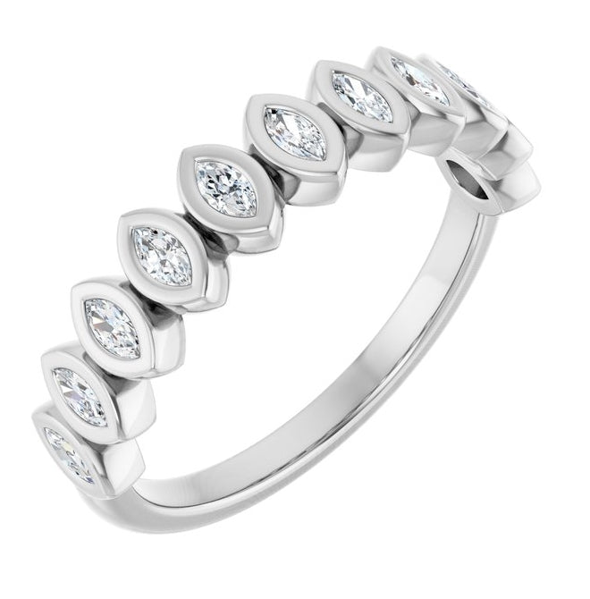 14K White Gold Marquise 3 X 1.5 Mm Polished 3/8 Ctw Natural Diamond Anniversary Band Size 7