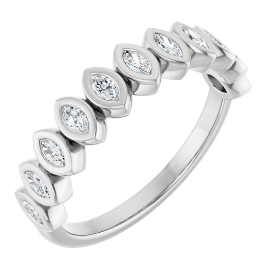 14K White Gold Marquise 3 X 1.5 Mm Polished 3/8 Ctw Natural Diamond Anniversary Band Size 7