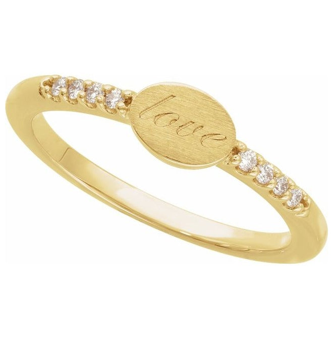14K Yellow Gold Round 1.3 Mm Polished .07 Ctw Natural Diamond Engravable Ring Size 7