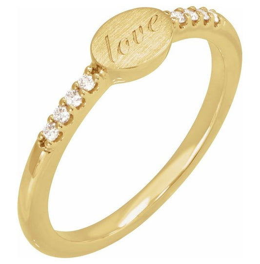 14K Yellow Gold Round 1.3 Mm Polished .07 Ctw Natural Diamond Engravable Ring Size 7
