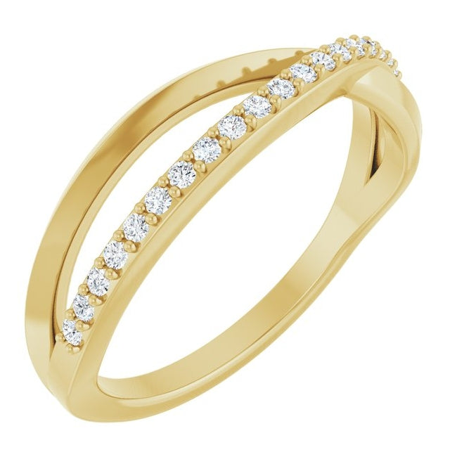 14K Yellow Gold Round 1.2 Mm Polished 1/8 Ctw Natural Diamond Criss Cross Ring Size 7