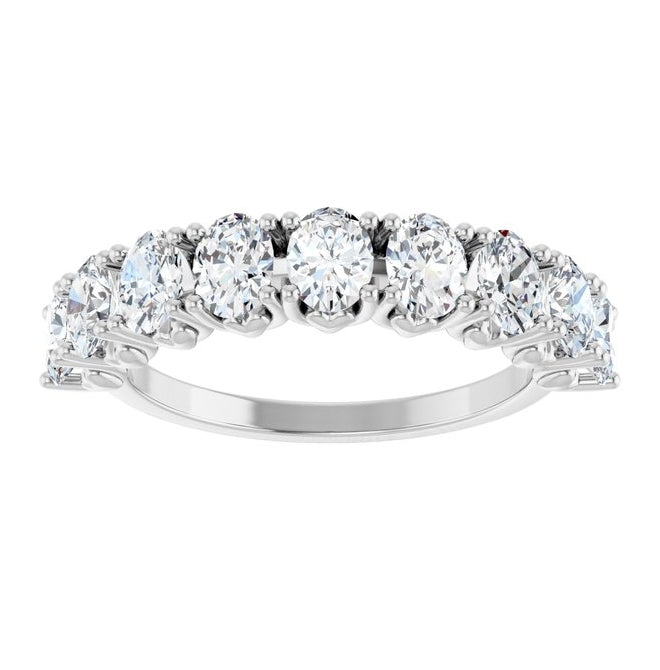14K White Gold Oval 4.5 X 3.5 Mm Polished 2 Ctw Natural Diamond Anniversary Band Size 7