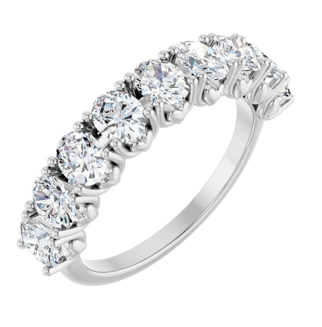 14K White Gold Oval 4.5 X 3.5 Mm Polished 2 Ctw Natural Diamond Anniversary Band Size 7