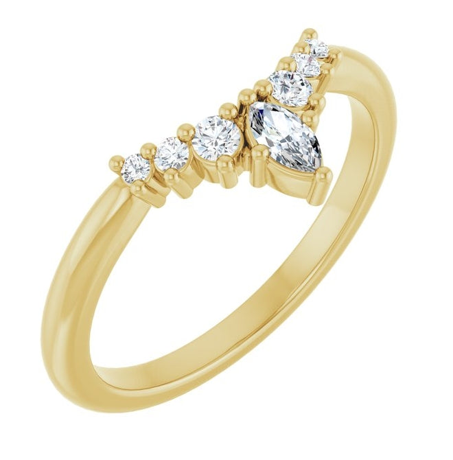 14K Yellow Gold Marquise 4.25 X 2.25 Mm Polished 1/5 Ctw Lab-Grown Diamond Contour Band Size 7