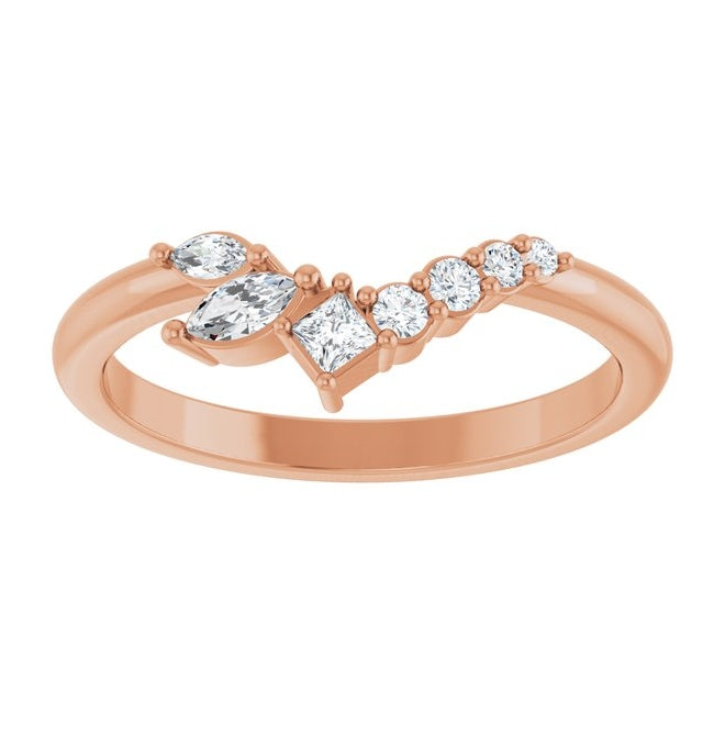 14K Rose Gold Polished 1/5 Natural Diamond Contour Band Size 7