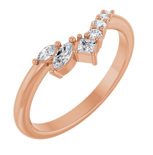 14K Rose Gold Polished 1/5 Natural Diamond Contour Band Size 7