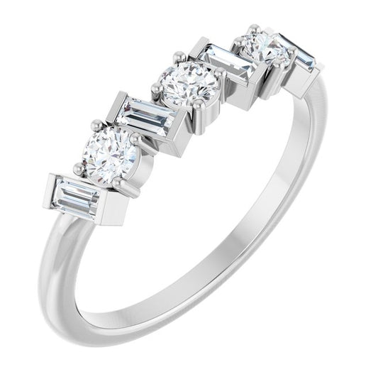 14K White Gold Round 3 Mm Polished 1/2 Ctw Natural Diamond Anniversary Band Size 7