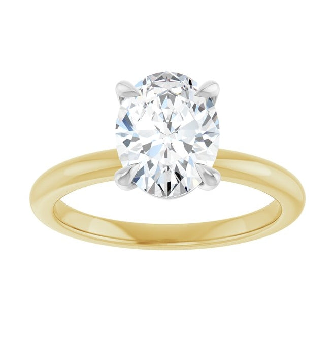 14K Yellow Or Two-Tone Gold Oval 9 X 7 Mm Polished 1 1/2 Ctw Lab-Grown Diamond Engagement Ring Size 7
