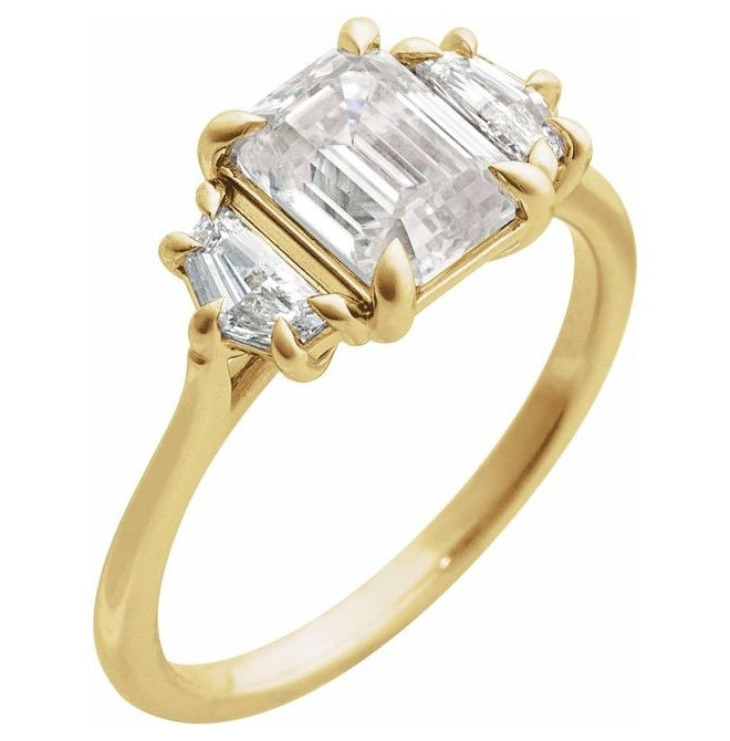 14K Yellow Gold Emerald 8 X 6 Mm Vs, F-G  Polished 2 1/5 Ctw Lab-Grown Diamond Engagement Ring Size 7
