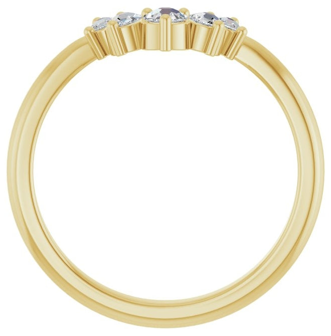 14K Yellow Gold Round Polished 1/6 Ctw Natural Rose-Cut Diamond Contour Band Size 7
