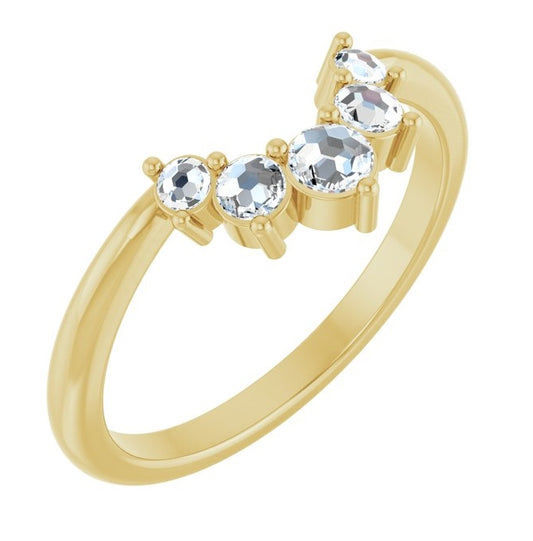 14K Yellow Gold Round Polished 1/6 Ctw Natural Rose-Cut Diamond Contour Band Size 7