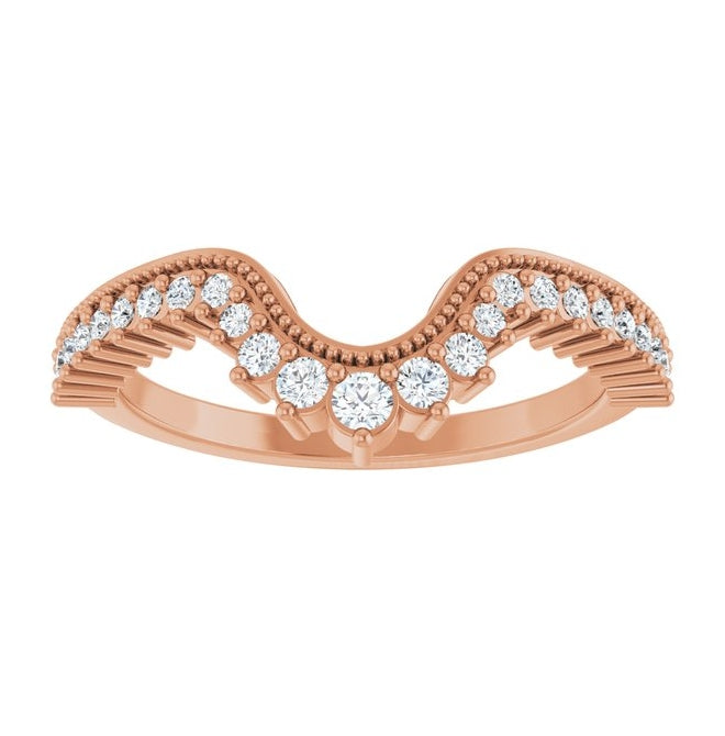 14K Rose Gold Round Polished 1/4 Ctw Natural Diamond Contour Band Size 7