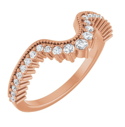 14K Rose Gold Round Polished 1/4 Ctw Natural Diamond Contour Band Size 7