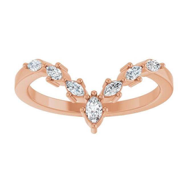 14K Rose Gold Marquise 3.5 X 2 Mm Polished 1/4 Ctw Natural Diamond Contour Band Size 7