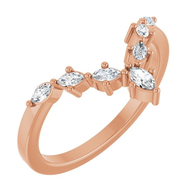 14K Rose Gold Marquise 3.5 X 2 Mm Polished 1/4 Ctw Natural Diamond Contour Band Size 7