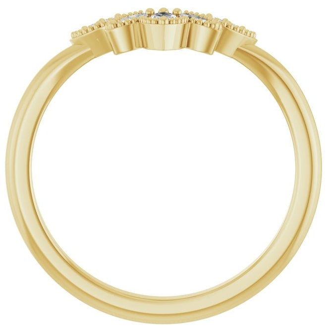 14K Yellow Gold Marquise 3.5 X 2 Mm Polished 1/8 Ctw Natural Diamond Contour Band Size 7