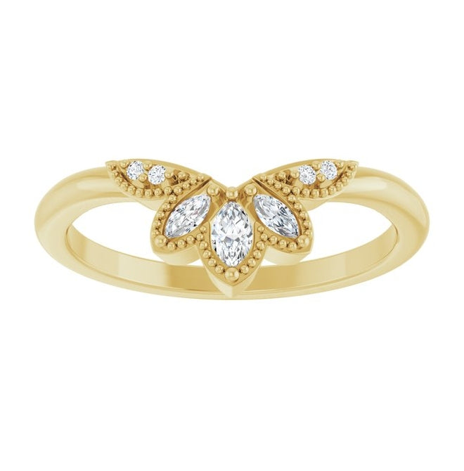 14K Yellow Gold Marquise 3.5 X 2 Mm Polished 1/8 Ctw Natural Diamond Contour Band Size 7