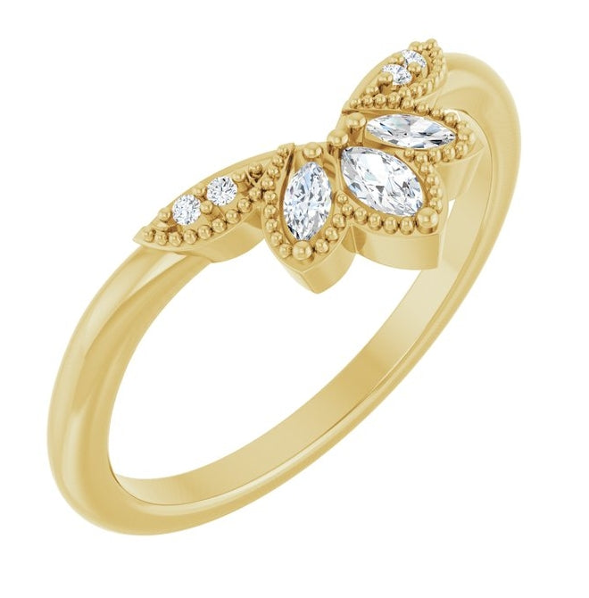 14K Yellow Gold Marquise 3.5 X 2 Mm Polished 1/8 Ctw Natural Diamond Contour Band Size 7