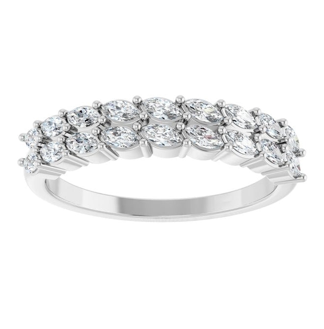 14K Yellow Or White Gold Marquise 3 X 1.5 Mm Polished 1/2 Ctw Natural Diamond Double Row Anniversary Band