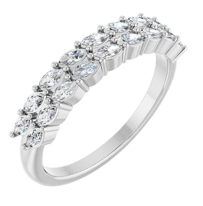 14K Yellow Or White Gold Marquise 3 X 1.5 Mm Polished 1/2 Ctw Natural Diamond Double Row Anniversary Band