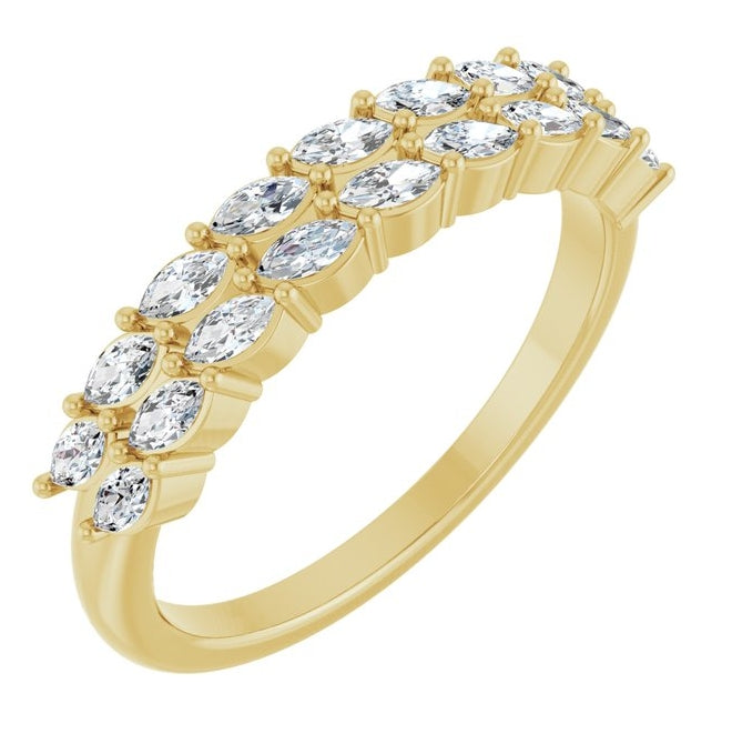 14K Yellow Or White Gold Marquise 3 X 1.5 Mm Polished 1/2 Ctw Natural Diamond Double Row Anniversary Band