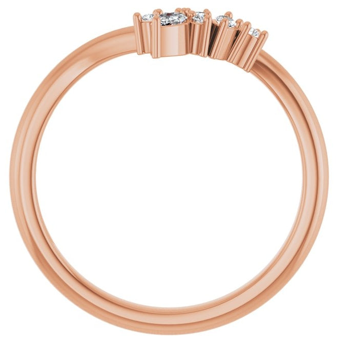 14K Rose Gold Marquise 4 X 2 Mm Polished 1/8 Ctw Natural Diamond Contour Band Size 7