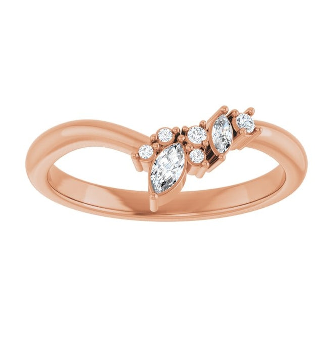 14K Rose Gold Marquise 4 X 2 Mm Polished 1/8 Ctw Natural Diamond Contour Band Size 7