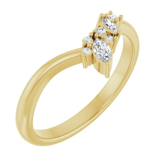 14K Yellow Gold Marquise 4 X 2 Mm Polished 1/8 Ctw Lab-Grown Diamond Contour Band Size 7