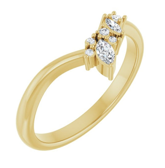 14K Yellow Gold Marquise 4 X 2 Mm Polished 1/8 Ctw Lab-Grown Diamond Contour Band Size 7