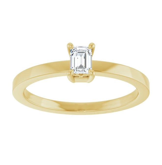14K Yellow Or White Gold Emerald 4 X 3 Mm Polished 1/4 Ct Lab-Grown Diamond Solitaire Ring
