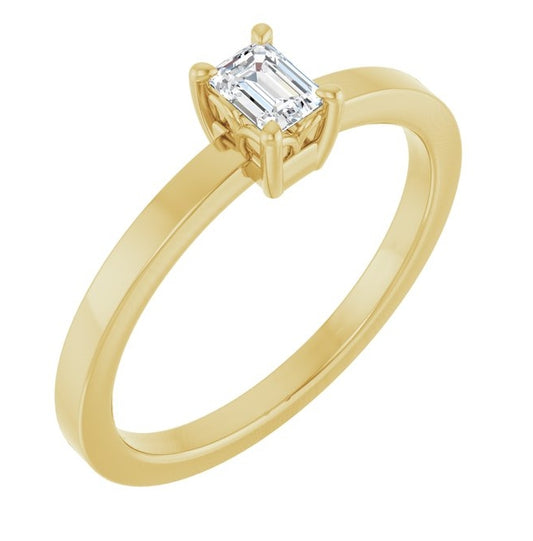 14K Yellow Gold Emerald 4 X 3 Mm Polished 1/4 Ct Natural Diamond Solitaire Ring Size 7