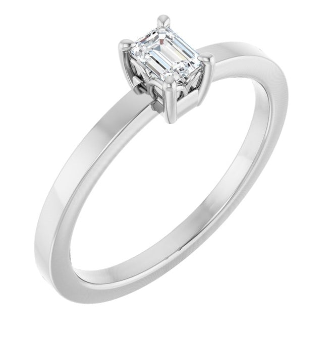 14K Yellow Or White Gold Emerald 4 X 3 Mm Polished 1/4 Ct Lab-Grown Diamond Solitaire Ring