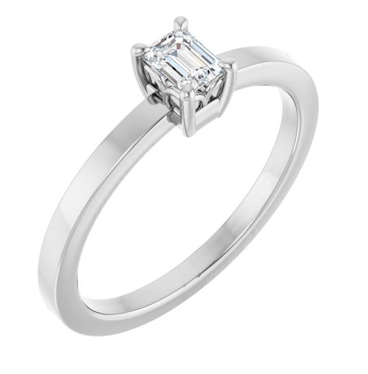 14K Yellow Or White Gold Emerald 4 X 3 Mm Polished 1/4 Ct Lab-Grown Diamond Solitaire Ring