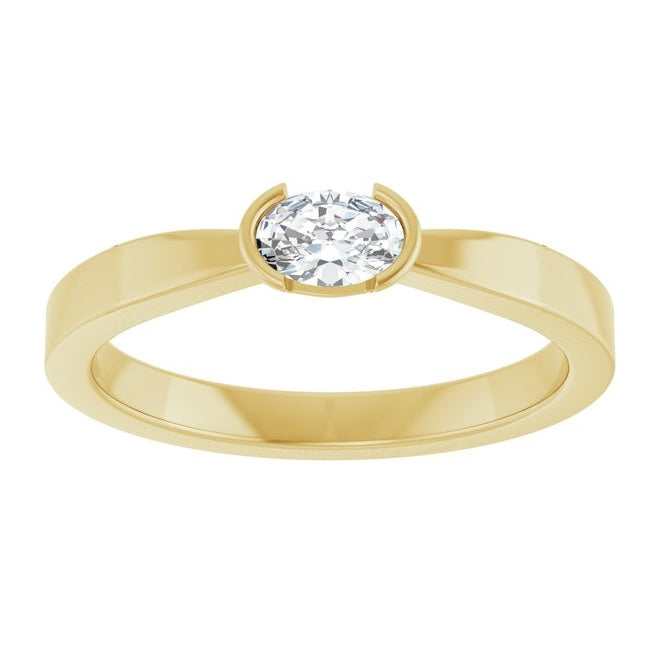 14K Yellow Or White Gold Oval 5 X 3.5 Mm Polished 1/4 Ctw Lab-Grown Diamond Half Bezel Solitaire Ring