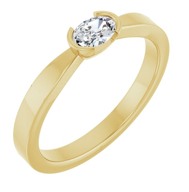 14K Yellow Or White Gold Oval 5 X 3.5 Mm Polished 1/4 Ctw Lab-Grown Diamond Half Bezel Solitaire Ring