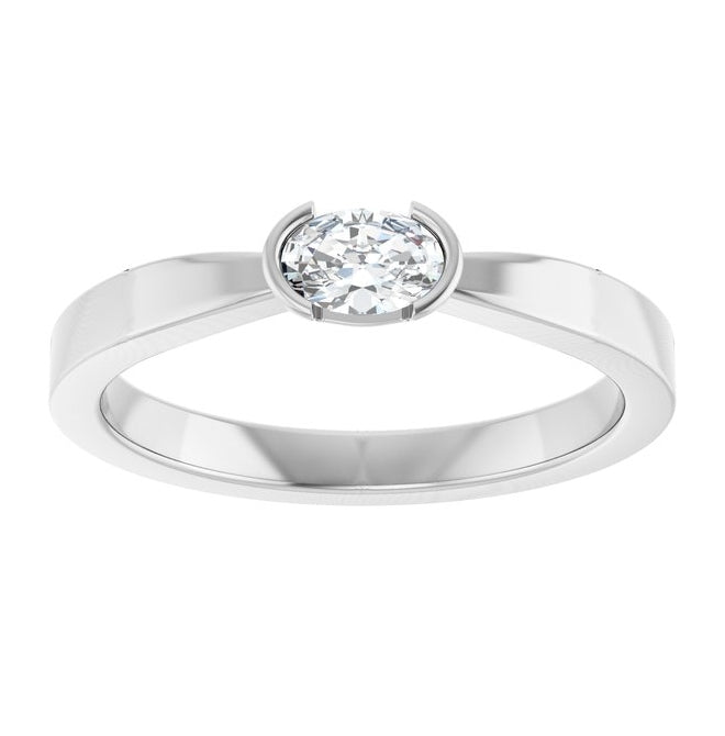 14K Yellow Or White Gold Oval 5 X 3.5 Mm Polished 1/4 Ctw Lab-Grown Diamond Half Bezel Solitaire Ring