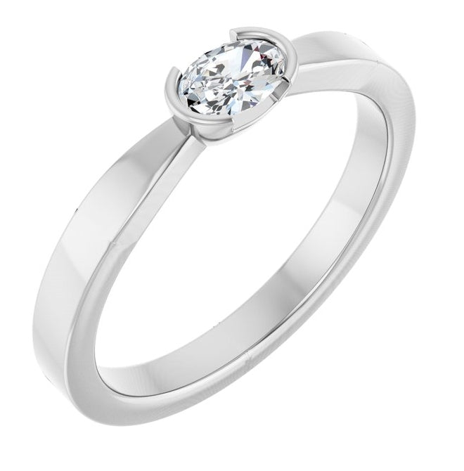 14K Yellow Or White Gold Oval 5 X 3.5 Mm Polished 1/4 Ctw Lab-Grown Diamond Half Bezel Solitaire Ring